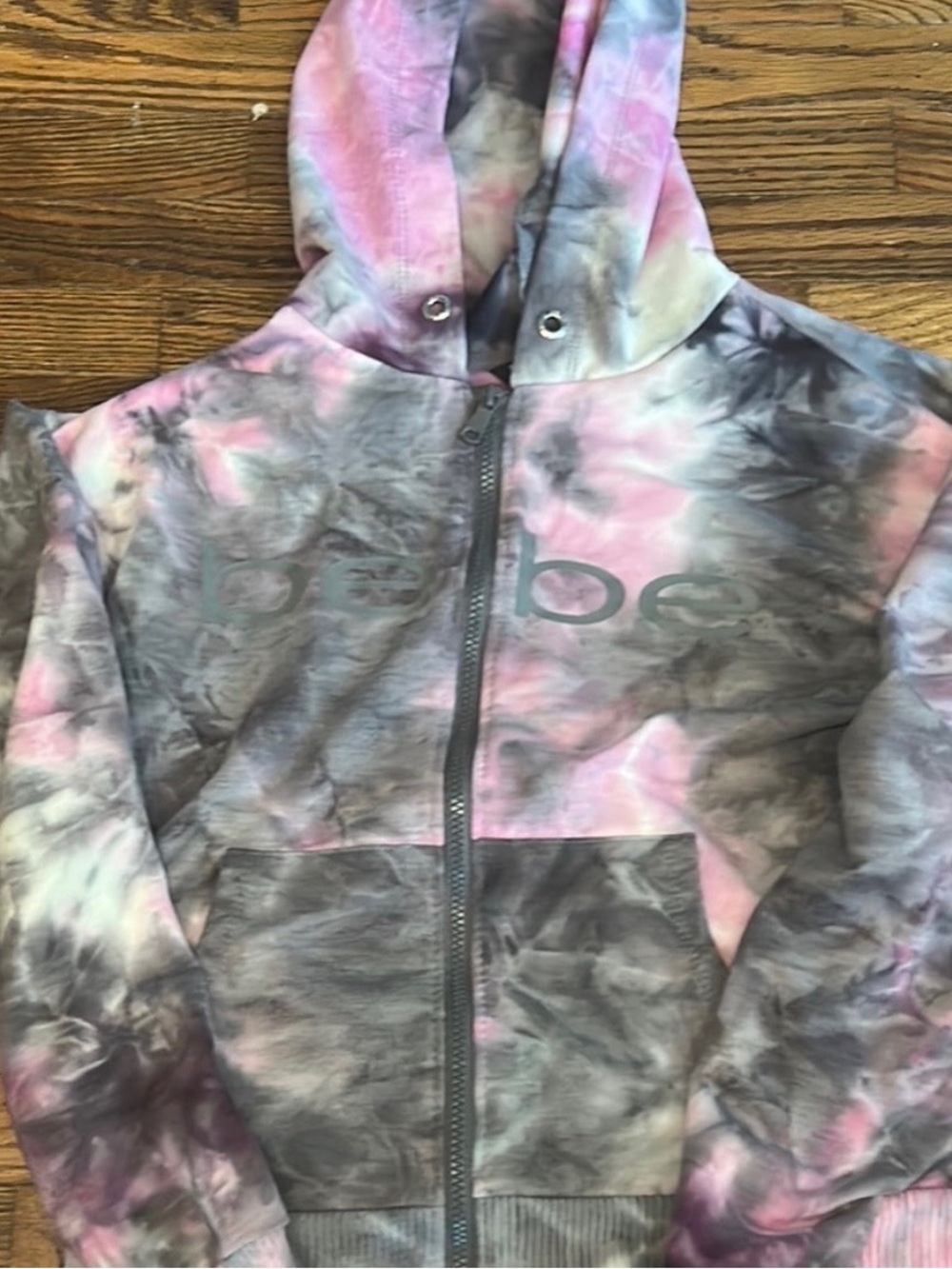 bebe Pink & Gray Tie-Dye Zip-Up Hoodie